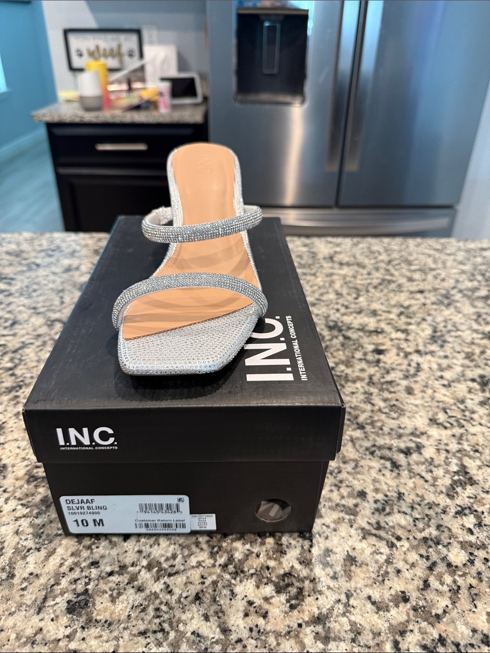 INC International Concepts Silver Two-Strap Rhinestone Slide Mule